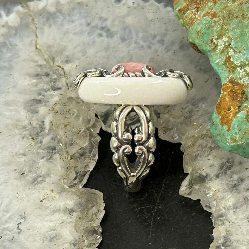 Carolyn Pollack Sterling White Agate & Rhodochrosite Ring Size 5.25 For Women